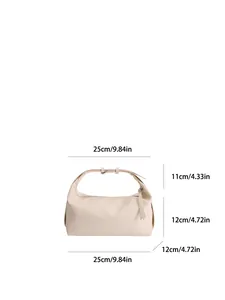 Dimensions of the beige crescent baguette bag in textured faux leather for women