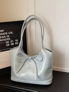 Sac Cabas Minimaliste en Cuir PU pour Femmes Avec Nœud Papillon Grande Capacité Sac d'Aisselle Décontracté pour Trajet Quotidien