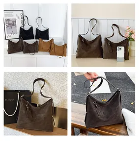 Detailed comparison of large hobo tote bag in black, brown, and tan with smartphone