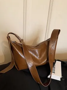 Γυναικεία Vintage Τσάντα Ώμου Hobo από Δέρμα PU Με Ρυθμιζόμενο Ιμάντα Μονόχρωμη Μαλακή Τσάντα Χιαστί Dumpling Urban Fashion Τσάντα