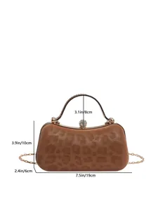 Sac de soirée léopard marron avec poignée en métal et fermoir strass avec dimensions