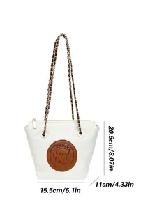 Sac seau blanc avec logo chiot et bandoulière en chaîne dorée pour femmes