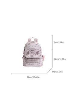 Pink casual backpack for girls with cute pony patterns and dimensions 27x32x14cm