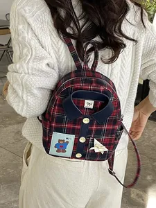 British style red and blue checkered mini backpack with unique shirt shape design
