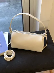 Women Minimalist Baguette Bag Lychee Grain PU Leather Shoulder Crossbody Bag Fashion Barrel Handbag With Adjustable Single Strap