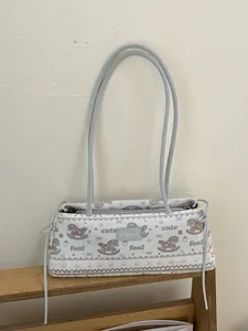 Sac à Bandoulière sous le Bras pour Femme en Cuir PU Imprimé Motif Flocon Cheval Avec Pendentif Lapin en Peluche Mignon