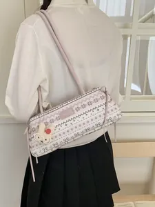 Sac Boston en tricot lavande avec pendentif lapin et motifs de cœur vintage