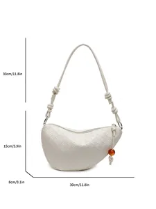 Sac bandoulière tressé chic en forme de croissant blanc cassé avec dimensions