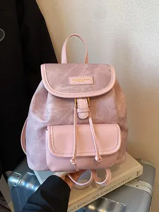 Women Retro PU Leather Backpack Fashion Stitching Small Rucksack With Plush Pendant Casual Travel School Shoulder Bag
