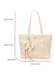 Grande borsa tote in tela beige con finiture in pelle e dimensioni 37x26x10 cm
