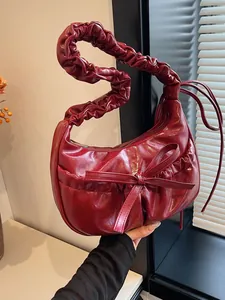 Borsa Sottobraccio in Pelle PU Donna Con Pieghe e Fiocco Elegante Borsa a Tracolla a Mezzaluna per Uso Quotidiano Donna