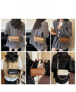 Detailed views of the stylish baguette shoulder bag showing various colors and chain strap