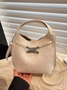 Women Minimalist PU Leather Bucket Bag and Pouch Cross Metal Buckle Fashion Shoulder Crossbody Handbag for Daily Commute