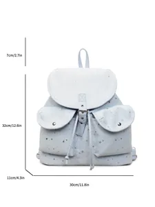 Blue tote backpack with silver star pattern and adjustable straps for daily use