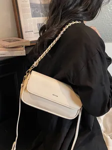 Vintage off-white baguette bag with chain strap and NO FILTER print for women