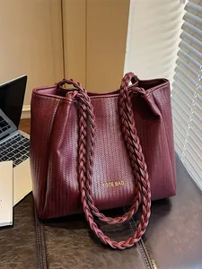 Sac Cabas Tendance pour Femme Texture Tissée Cuir PU Grande Capacité Vintage Minimaliste Sac à Main pour Bureau et Quotidien