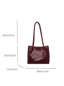 Sac fourre-tout tissé rouge foncé avec bandoulière et imprimé TOTE BAG