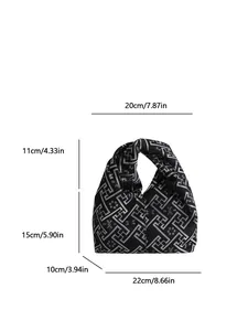 Sac à nœud noir minimaliste avec motif jacquard floral argenté et ses dimensions