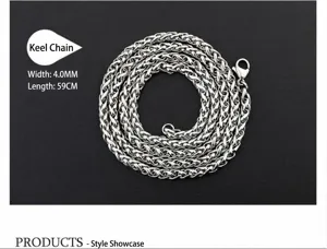 Détail d'un collier chaîne d'os de dragon en acier de 4,0 mm avec longueur de 59 cm et fermoir