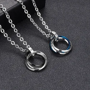 Interlocking Triple Ring Anhänger Halskette Aus Titanstahl Für Damen Herren Hip Hop Streetwear Schmuck Mit Zirkonia Besetzt Boxkette Kreuzkette