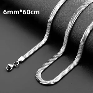 Chaîne serpent pour homme en acier inoxydable argenté, largeur 6mm et longueur 60cm