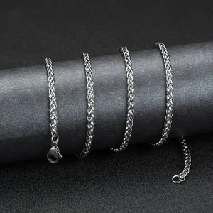 Titanium steel wheat chain necklace for men and women with polished lobster clasp