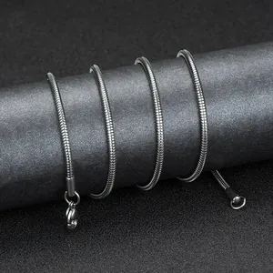 Polished silver stainless steel snake bone chain necklace with lobster clasp for men
