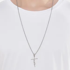 Collana da uomo con croce in acciaio inossidabile argento e ciondolo scritta Faith
