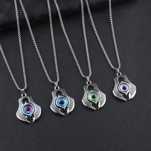 Evil Eye Pendant Necklace For Men Gothic Punk Hip Hop Jewelry Stainless Steel Box Chain Alloy Realistic Eyeball Charm Accessory Gift