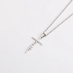 Collana da uomo in acciaio al titanio con pendente a croce faith e scritte artistiche