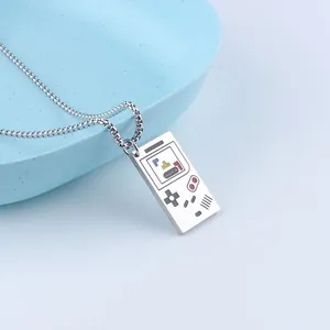 Retro game controller pendant necklace in stainless steel featuring Game Life engraving