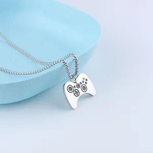 Men's hip hop game controller pendant necklace in silver stainless steel with colored dots