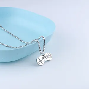 Men's stainless steel necklace featuring a creative Game Life controller pendant