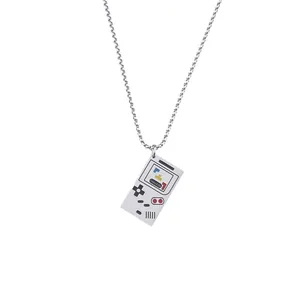 Silver retro game console pendant necklace featuring Game Life text on white background