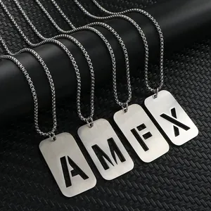 Hip Hop Edelstahl Hohlbuchstabe Anhänger Halskette Für Herren Damen Rechteckige Dog Tag Initial Halskette Schmuck Geschenk