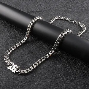 Collana con Pendente Lettera Gotica Maglia Cubana in Acciaio Inossidabile Gioielli Hip Hop per Uomo Donna Argento Catena Curb Choker