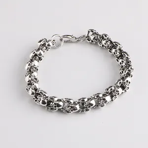 Men Vintage Skull Chain Bracelet Alloy Punk Gothic Style Antique Silver Retro Rock Biker Jewelry Personalized Wristband Accessory