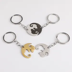 Creative Dog Yin Yang Puzzle Keychain Set Stainless Steel Puppy Bag Pendant For Couples Friends Cute Animal Key Ring Jewelry