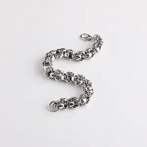 Vintage gothic skull link bracelet for men in silver stainless steel with lobster clasp