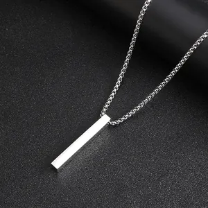 Einfache Edelstahl Lange Bar Anhänger Halskette Für Männer Frauen Hip Hop Poliert Geometrische Quadratische Säule Box Kette Halsketten Schmuck