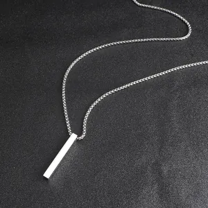 Poliertes rechteckiges Stab-Anhänger Halskette aus Edelstahl mit glatter Silber-Boxkette