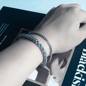 Set aus Weizen- und Box-Gliederkette Armbändern aus Titanstahl für Damen und Herren