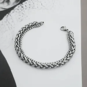 Detaillierte Makroaufnahme der silbernen zweilagigen Titanstahl-Panzerkette mit Karabiner
