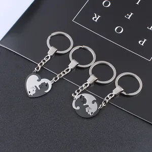 Macro detail of cat couple keychains in heart and round shapes with polished finish