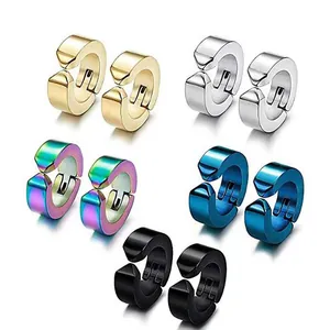 Lot de 5 boucles d'oreilles clips en acier inoxydable doré argenté bleu et noir