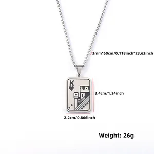 Detail of spade King poker pendant showing chain width and pendant dimensions