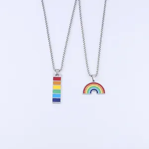 Rainbow stainless steel pendant sizes 4.3cm rectangle and 2.1cm semi-circle pendants