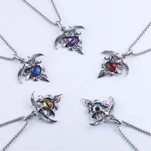 Gothic silver eagle claw pendants with colorful glass eyeballs in five vibrant colors