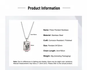 Detailed size parameters of King of Spades pendant necklace with 60cm stainless steel chain