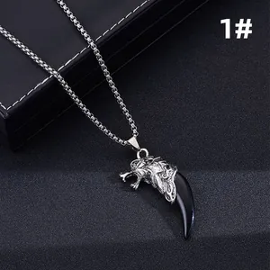 Vintage ethnic wolf tooth pendant necklace for men with antique silver box chain